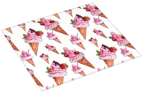 Tapetes de secado de platos para encimera de cocina, tapete de secado absorbente de helado de verano rosa para encimera de cocina, tapete para estante de platos con lazo para colgar