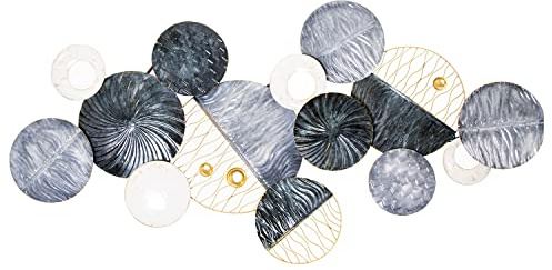 ADORNO PARED METAL CÍRCULOS GRIS/BLANCO/DORADO 134X7X68CM