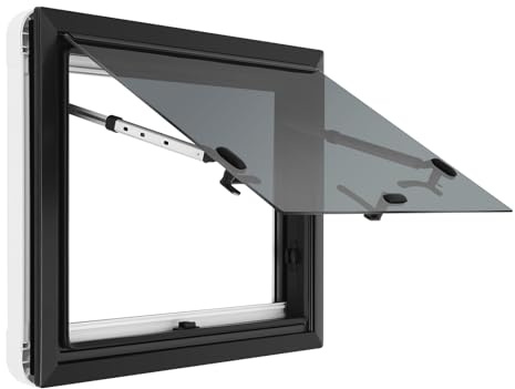 KiwiHood RV Push-Out Window 600x450mm Aluminum Alloy Window with Tempered Glass, Built-in Insect Screen and Lockable Handle, 65° Opening Angle for Caravans, Trailers, and Camper Vans (600x450mm)