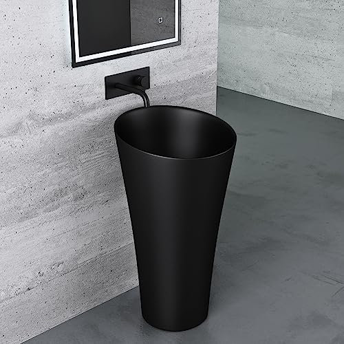 Mai & Mai Lave Mains Colonne Évier Vasque sur Pied 42x42x85cm en Résine De Synthèse Noir Mat Oval Sans Perçage Pour Robinet Lavabo Sans Trop-Plein À Poser Au Sol Col33