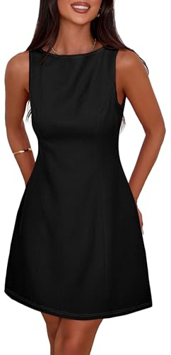 PRETTYGARDEN Womens Formal Short Dresses 2026 Summer Sleeveless Boat Neck A Line Elegant Mini Cocktail Party Dress (Black,Large)