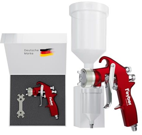 FEYBER Farbspritzpistole mit Floating-Tumbler | 1,6 mm Düse | HVLP-Farbsprühsystem | Druckbecher-Spritzpistole | 200mm Lackierpistole für Auto, Zäune, Möbel, Wände (Red)