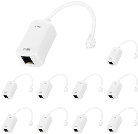 Lativu 10-Pack DSL Filter for Landline Phone, in-Line DSL Filter for Phone, RJ11 6P2C Telephone line Adapter for Interference Elimination, Easy Installation-White