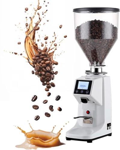 Moulin à Café éLectrique, Broyeur à Meules Plates, 19 RéGlages Et Minuterie NuméRique, Moulins à Expresso Professionnels, Meule Plate En Acier Inoxydable De 60 Mm, éCran Tactile,White-500G