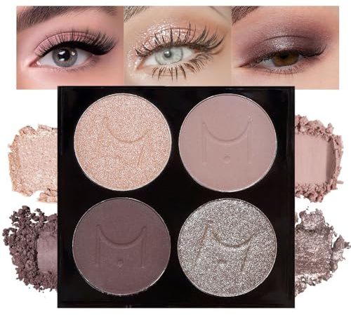 Yamobi Palette de maquillage pour les yeux en 4 couleurs, résistante à l'eau et longue tenue avec effet pailleté, mini maquillage pour un look naturel quotidien et smokey eyes