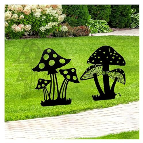 2 PCS Metal Mushroom Garden Decor, Metal Mushroom Decorative Garden Stakes, For Yard Garden Lawn Black Hollow Silhouette Mushroom Garden Stakes