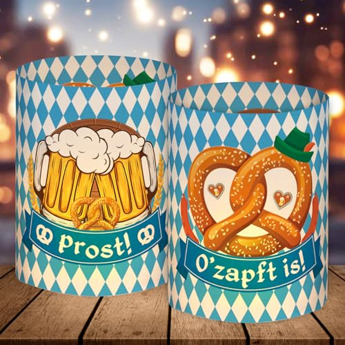 12 Windlicht Tischdeko, Bayern Deko Tisch, für Oktoberfest Dekoration Blau Weiß, Bayerische Deko Party Set, Biergarten Geschenk