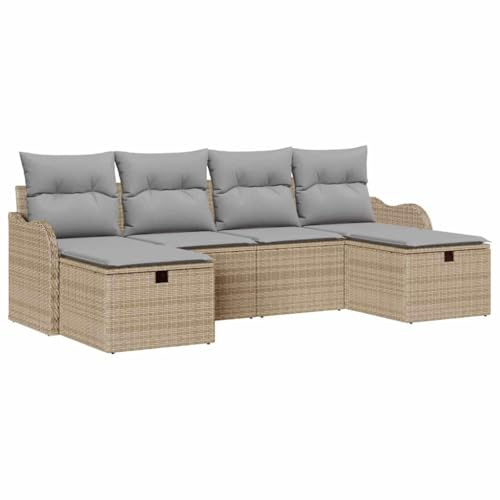 vidaXL Soffset med kudde 6 pcs Beige och Ljusgrå konstrotting, Modulär ute-soffgrupp, lätt, hållbar, vädertålig, UV-skyddade, med förvaringsutrymmen, trädgårdsoffor