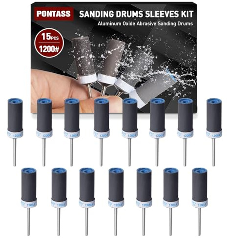 15 stycken 1 200 korn sliptrumset för borrmaskiner och borrmaskiner, aluminiumoxidsliptrummor, hylsset, sandpappersstång för metall, trä, form, sten, polering, avgradning