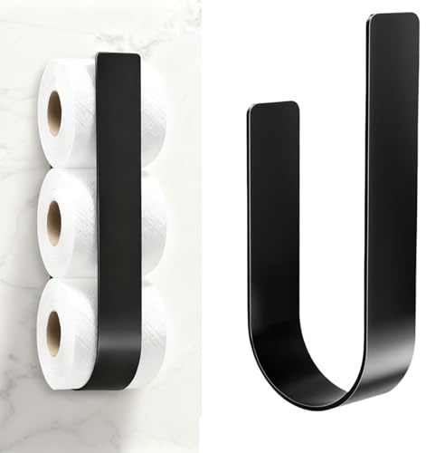 Toilettenpapier Aufbewahrung,Selbstklebender Klopapier Aufbewahrung Multifunktionaler U-förmiger Wandhalter, Toilettenpapierhalter für 3 Rollen, Handtuchhalter und Küchenutensilien, Schwarz
