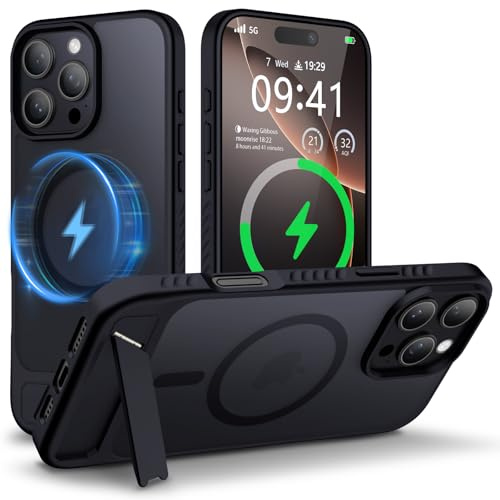 ACRONIX Magnetic for iPhone 16 Pro Max Case 6.9 Inch,Fit for Magsafe&Built-in Stand,Military-Grade Shockproof Protection,Slim Translucent Matte Back Cases Cover for iPhone 16 Pro Max Black
