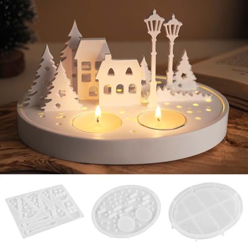 EPODA Silikonformen Gießformen Weihnachten, Gießformen Silikon Haus Weihnachten Kerzenhalter, Gussformen für Gips Epoxidharz Formen Gießform Tannenbaum DIY Duftkerzenherstellung