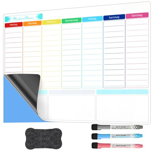 SONNELD Wochenplaner Selbstklebend & Abwischbar (A3) – Die flexible Alternative zu Magnetisch: Haftet auf Kühlschrank, Glas & Holz – Whiteboard Familienplaner & Wochenplan Klebbar