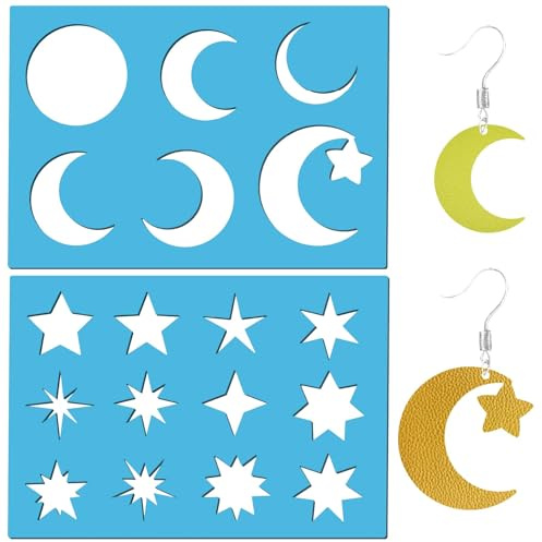 GORGECRAFT 2 Plantilla de Fase Lunar Diseño de Sol Estrella Centelleante Celestial Reutilizable Acrílico Plantillas de Corte Plantillas de Joyería Cuero Manualidades Cabujones Pulseras Pendientes