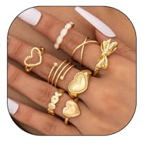 Gold Love Heart Bowknot Cross Knuckle Joint Rings Trendy Open Hollow Heart Stacked Rings Gold Adjustable Chunky Statement Rings Jewelry Gift for Her