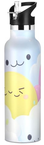 Botella de agua reutilizable de 20 onzas con diseño de monstruo azul y rosa, a prueba de fugas, sin BPA, con popote, a prueba de fugas, aislada al vacío para agua, leche, jugo, escuela, campamento