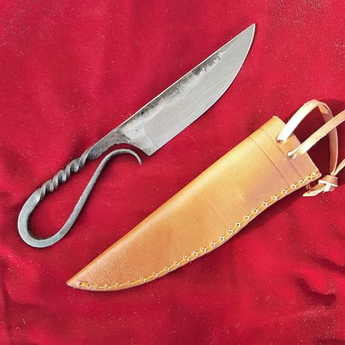 CRAFTOMATIK Cuchillo medieval | Cuchillo vikingo hecho a mano | Cuchillo celta para jardín y camping con funda de piel | LARP | HFK01