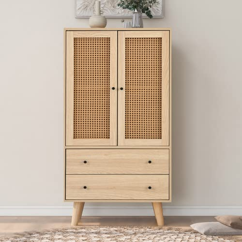 Merax Aparador – Cómoda con 2 puertas de madera y 2 cajones, armario multiusos para salón, cocina o pasillo, armario de almacenamiento de madera aglomerada E1 60 x 120 x 40 cm, roble