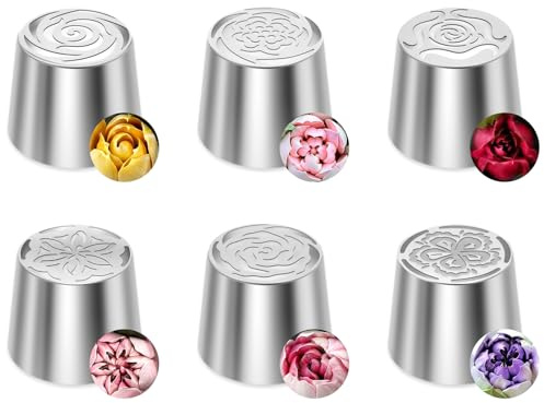 6 Stück Spritzbeutel Set,Spritztüllen Blumen aus Edelstahl,Wiederverwendbar Tüllen Set,für Kuchen,Torten,Kekse,Cupcakes, Makronen(6pcs)