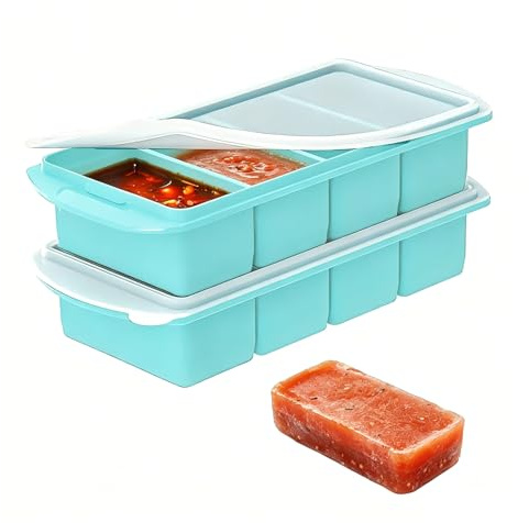 2 Pack Ice Tray, 30x13cm Silicone Large Lake Green Lid Freezer Moulds | Cube, 4 Compartment, Soup Freezer Container Food Containers, Ice Cube Moulds, for Meal Prep Storing Soups Sauces