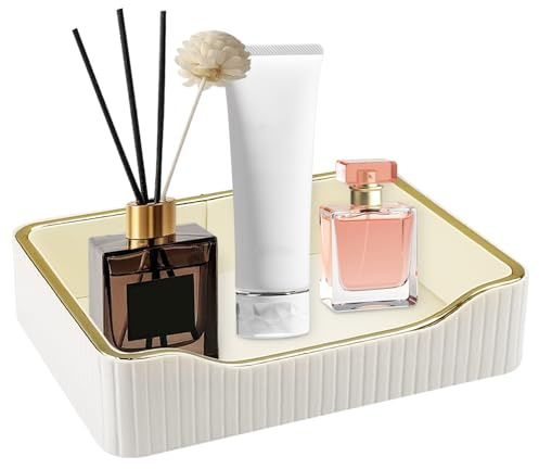 Plateau de service, plateau en cuir avec bords lisses (blanc) | Design concave, résistant à la poussière et à l'humidité, convient pour la chambre, le salon, le bureau et plus encore