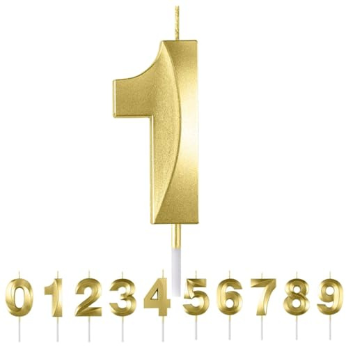 HattusaShield Number 1 Candle, Gold Birthday Candles for Cake, Diamond 3D Candles, Cake Topper Decorations for Birthday Party Wedding and Party Anniversary