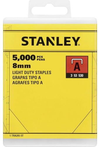Stanley Klammern Typ A (8 mm, Klammern aus Runddraht für Elektro- und Handtacker Typ A, 5000 Stück) 1-TRA205-5T, Silber