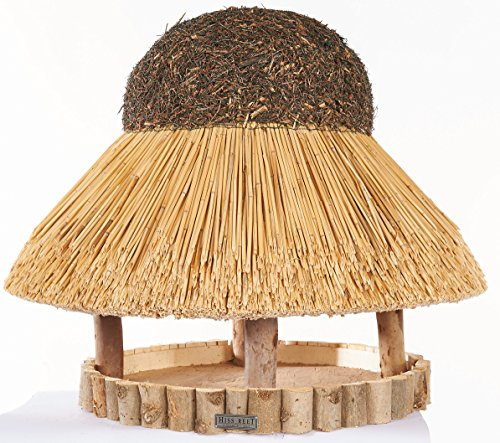 Hiss Reet Vogelhaus mit Reetdach | Vogelfutterhaus Sylt | Größe XL | Holz Futterhaus für Vögel aus 100% Handarbeit I Ideal für Balkon, Garten & Terrasse I Witterungsbeständig