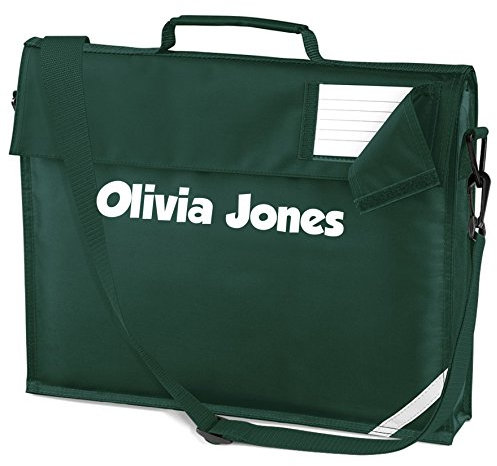 Edward Sinclair | PERSONALISED | Bottle Green Book Bag with STRAPS with Name | in Grobold Font | (Goto Add Gift Options Enter name in FreeGiftMessageBox or send message to the seller)
