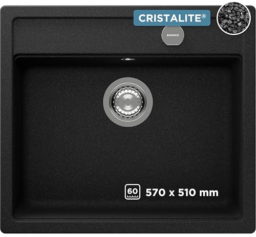 SCHOCK Küchenspüle Nemo N-100 in Onyx I kompakt für 60 cm Unterschrank I robustes, pflegeleichtes Cristalite I geräumiges Becken für mehr Komfort mit Excenterbedienung