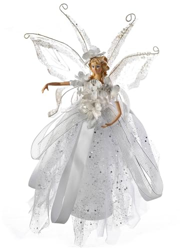 WeRChristmas Weihnachtsbaumengel, Keramikkopf und -hände, silberfarben, 33 cm