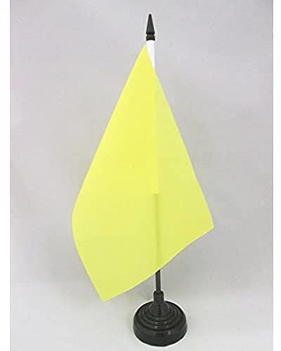 AZ FLAG Drapeau de Table Unicolore Jaune 21x14 cm Socle Plastique | Usage intérieur Drapeau de bureau de couleur blanche finition cousue et bords renforcés polyester 100D