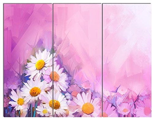 Design Art PT14090-36-28-3P Blumenstrauß aus weißer Gerbera und Gänseblümchen – Kunstdruck auf Leinwand, 36x28-3 Panels