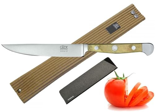 Güde Alpha Couteau Olive, Couteau de Chef Santoku, Couteau à pain, couteau à éplucher, Couteau à jambon Chai Dao sans/avec gravure + Prymo, Bois, 1) Messer Ohne Gravur, Steakmesser 12cm