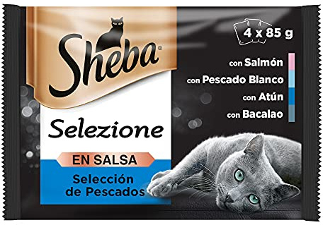 Sheba Selezione Comida Húmeda para Gatos Selección Pescados en Salsa, Multipack (Pack de 13 x 4 bolsitas x 85g)