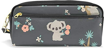 mnsruu Federmäppchen Koala und Blumen PU Leder Schule Bleistifttasche Stifttasche Make-up-Tasche für Studenten Mädchen Jungen