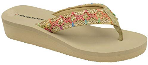 Dunlop Flip Flops Zehentrenner flach gepolstert, Beige - Bast beige - Größe: 41 EU
