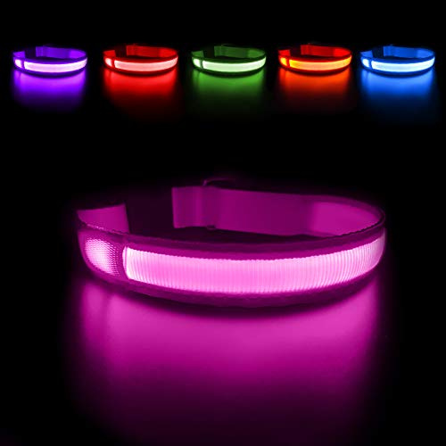 Masbrill upplyst och laddningsbart hundhalsband med LED-lampor för mörkret, vattentätt med 3 lyslägen, starkt lysande halsband för små, medelstora, stora hundar (rosa, L)