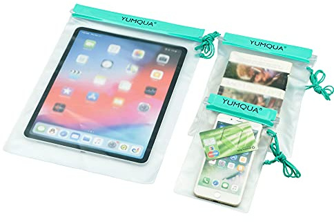 YUMQUA wasserdichte Beutel, Trockene Tasche wasserdichte Tasche für Kameras/Handys/iPad/Dokumententasche, Geeignet für Reisen/Zuhause/Außen/Wassersport (Blaugrün) | Transparent Wasserfeste Tasche Klein für Kameras/Handys/iPad/Papier/Karte, Geeignet für Reise/Außen/Wassersport/Sup Board