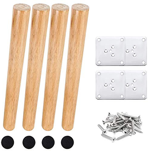 Drenky Tischbeine Holz, 4 Stück 40 cm Rund Möbelfüße Holz Schräg Schrankfüsse aus Massivholz Mit Montageplattes, Schraubens Und Leise Gummipads Für Bett Und Tisc
