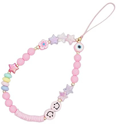 Zeayebsr Anti-Verlorene Handykette Handy Straps Vintage Neue Acryl Lächeln Stern Perlen Kette Bunte Perlen Strap Telefon Anhänger für Mobile mobile phone chain Handy Schmuck Hängen Chian für Frauen