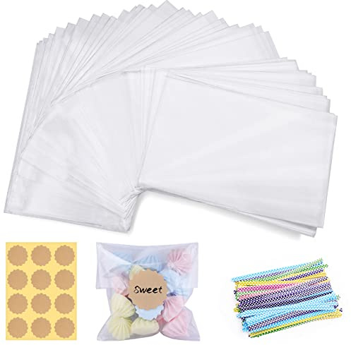 100Pcs Cellophane Bags 4x6inch, Small Plastic Clear Gift Bags for Cookies | Treat food Bags for Cookies,Cake,Candy Wrapping Sweet Bags, Clear,transparent