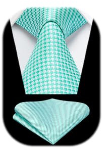 HISDERN Corbatas para Hombre de Boda Modernas Houndstooth Conjunto Corbata y Pañuelo Clásico de Business