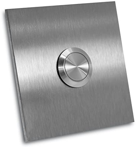 Jung Edelstahl Design - Edelstahl Türklingel Rio Aufputz oder Unterputz - 7 X 7 cm mit LED Drucktaster - Klingel aus V2A Edelstahl geschliffen - Haustürklingel ohne Gravur (ohne LED)