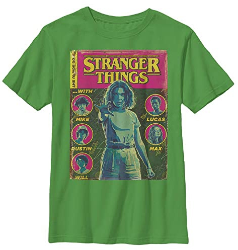 Stranger Things Unisex barn Stranger Things Comic Cover kortärmad T-shirt, Kelly Green, en storlek, Kelly Green, one size