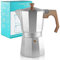 wedrink Cuisinière machine à expresso 9 tasses, machine à expresso italienne, moka pot 450 ml anti-brûlure main manche en bois, aluminium, argent