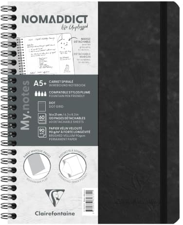 Clairefontaine 782331C - Age Bag My.Notes Spiralheft mit abtrennbaren Rändern, 16x21cm, 60 Blatt 90g DOT Schwarz, 1 Stück