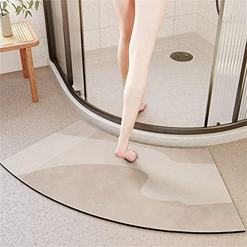 FCS Bathroom Gebogene Duschmatte Halbrund Weiche Kieselgur Badematte, wasserabsorbierend, schnell trocknend, rutschfeste Kieselgur Matte, Badteppich für Rundduschen(Size:45 * 100cm,Color:a)