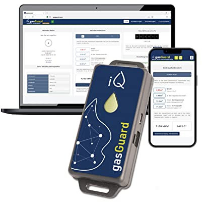 iQ gasGuard - Smarter Gaszähler ohne Impulsschnittstelle mit Alarm-Funktion & WLAN - Digitale Überwachung von Gasverbrauch & Kosten - Gasverbrauchszähler & Messgerät mit WiFi für Smartphone & Desktop