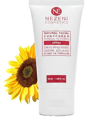 Crème Solaire FLUIDE SPF50 Filtres PHYSIQUES 100% Minéraux Naturels Absorption Rapide SANS CONSERVATEURS Tous Types de Peaux, Sensibles, Acné, Bébés et Enfants - NEZENI COSMETICS